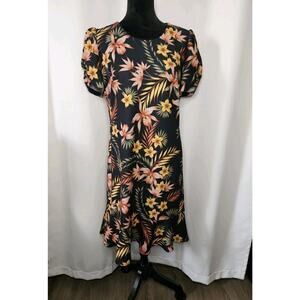 Karl Lagerfeld Dress Black Floral Dress A-Line Mini Short Sleeve Stretch Size 12